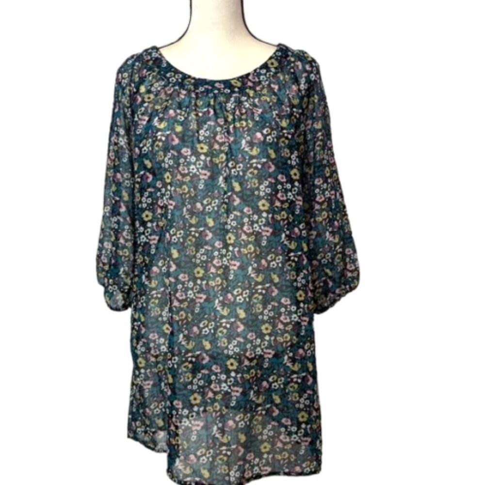 2/$30 Francesca Sheer Floral Pop Over Tunic Style Mini Dress Size Small #2318